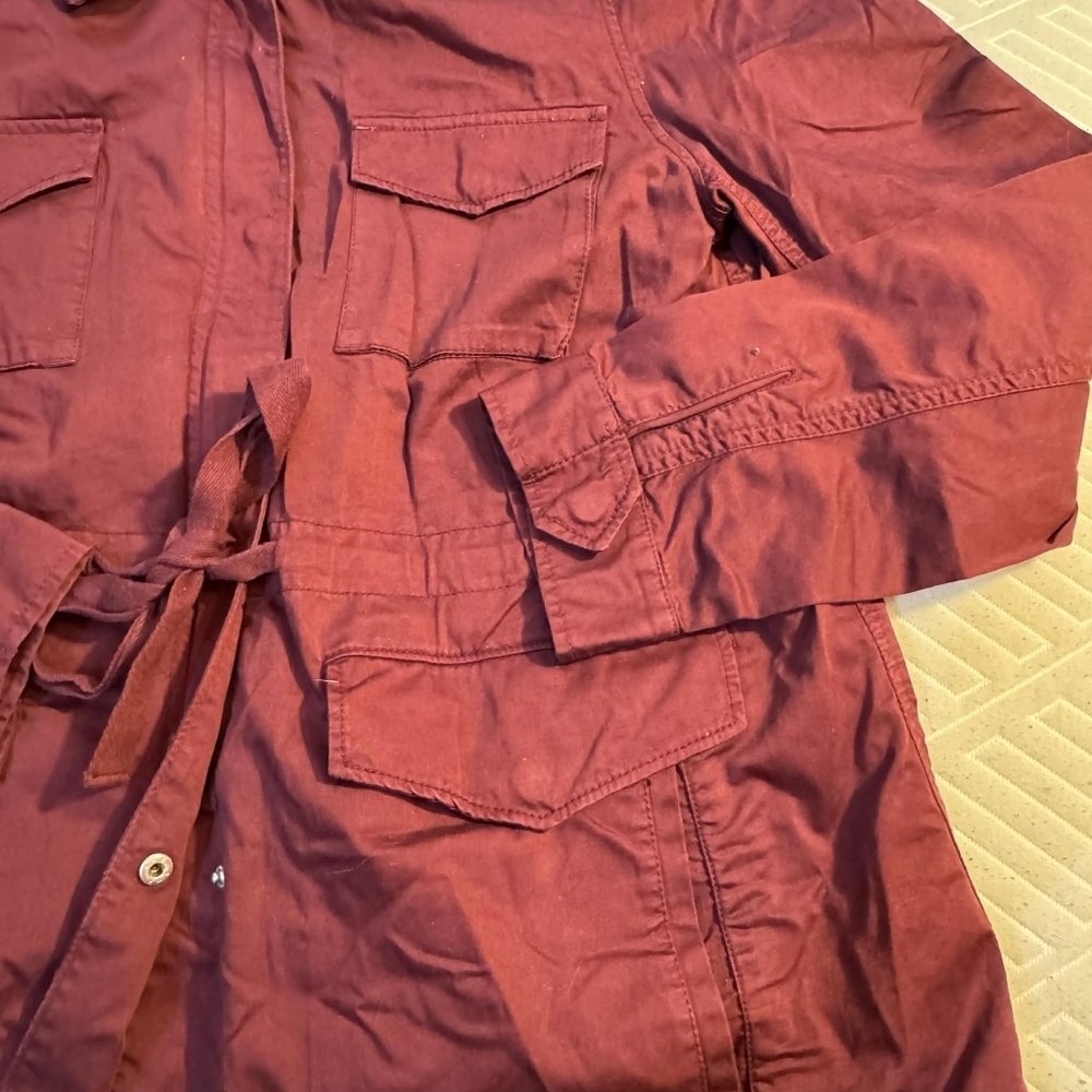 LOFT | Maroon Wine Utility Field Jacket Cinched Waist 100% Cotton Women's XL EUC - Picture 4 of 7